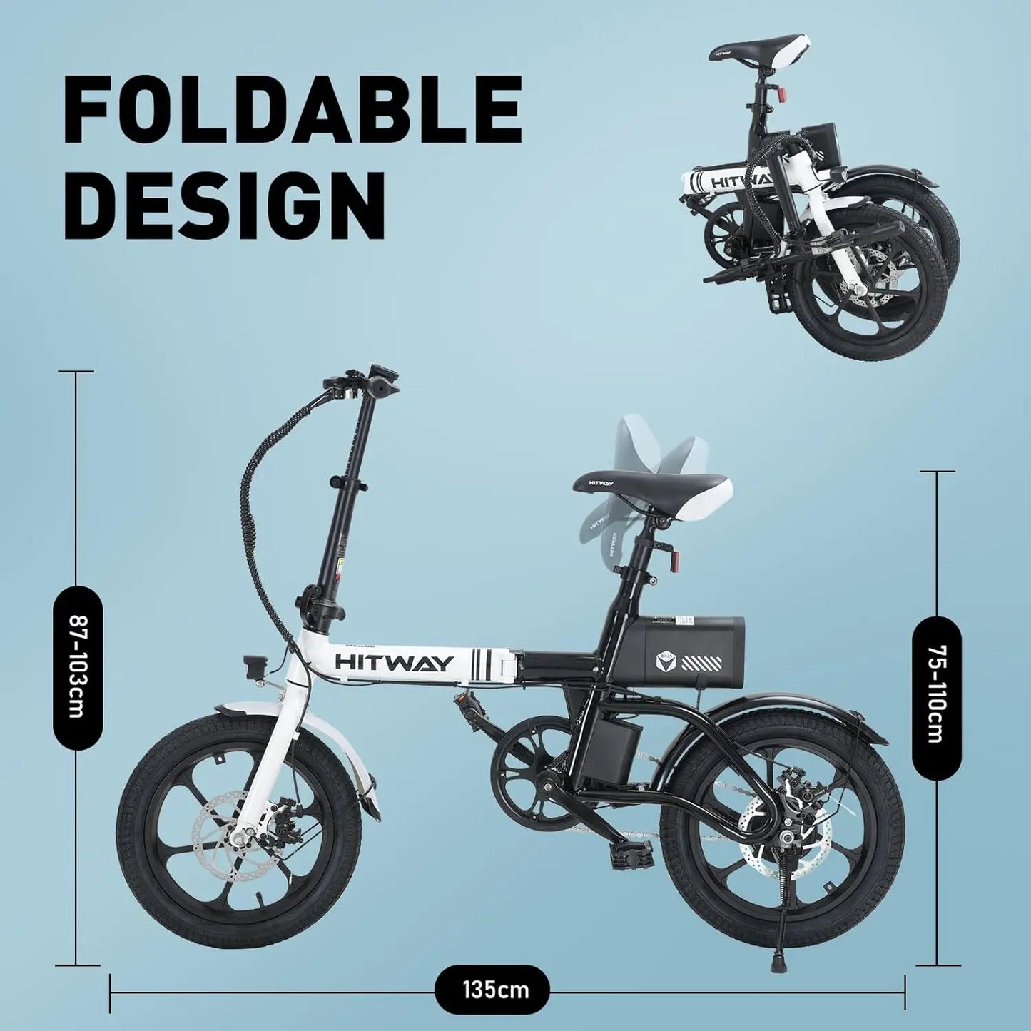 HITWAY BK35 Folding Electric Bike, 16 inch E Bike 250W City E-Bike Max.Range 25-60KM