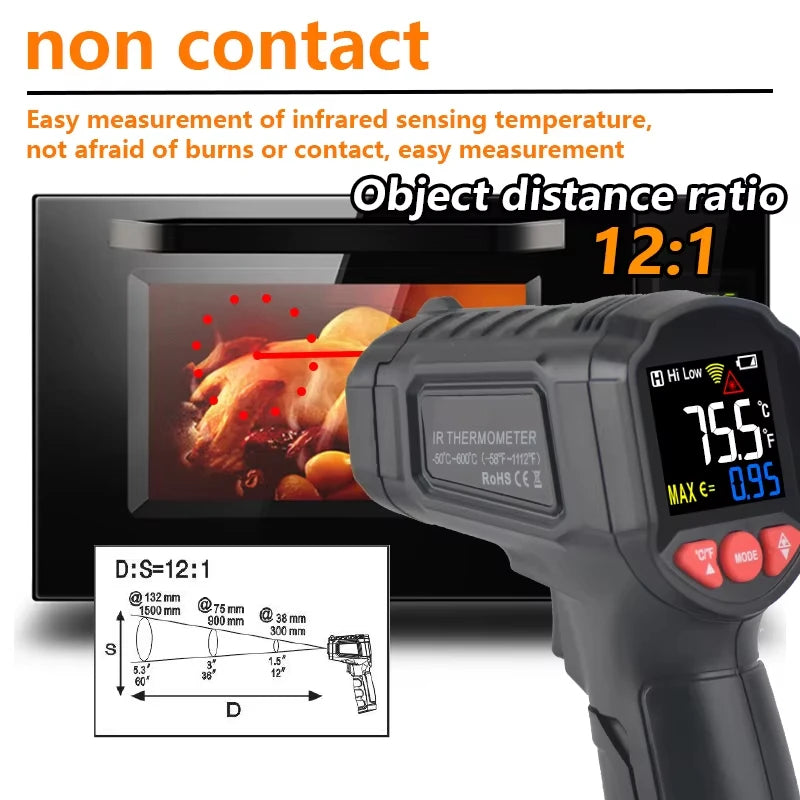 -50~800℃ Digital Thermometer Infrared Thermometers  Non-contact Pyrometer Kitchen Laser Temperature Meter Hygrometer Mestek