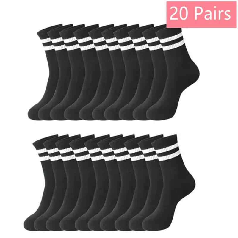 Mid Length Socks Women Classic Black White Solid Color Fashionable Casual Sports Absorbing Breathable Men Socks 1/7/10/20 Pairs