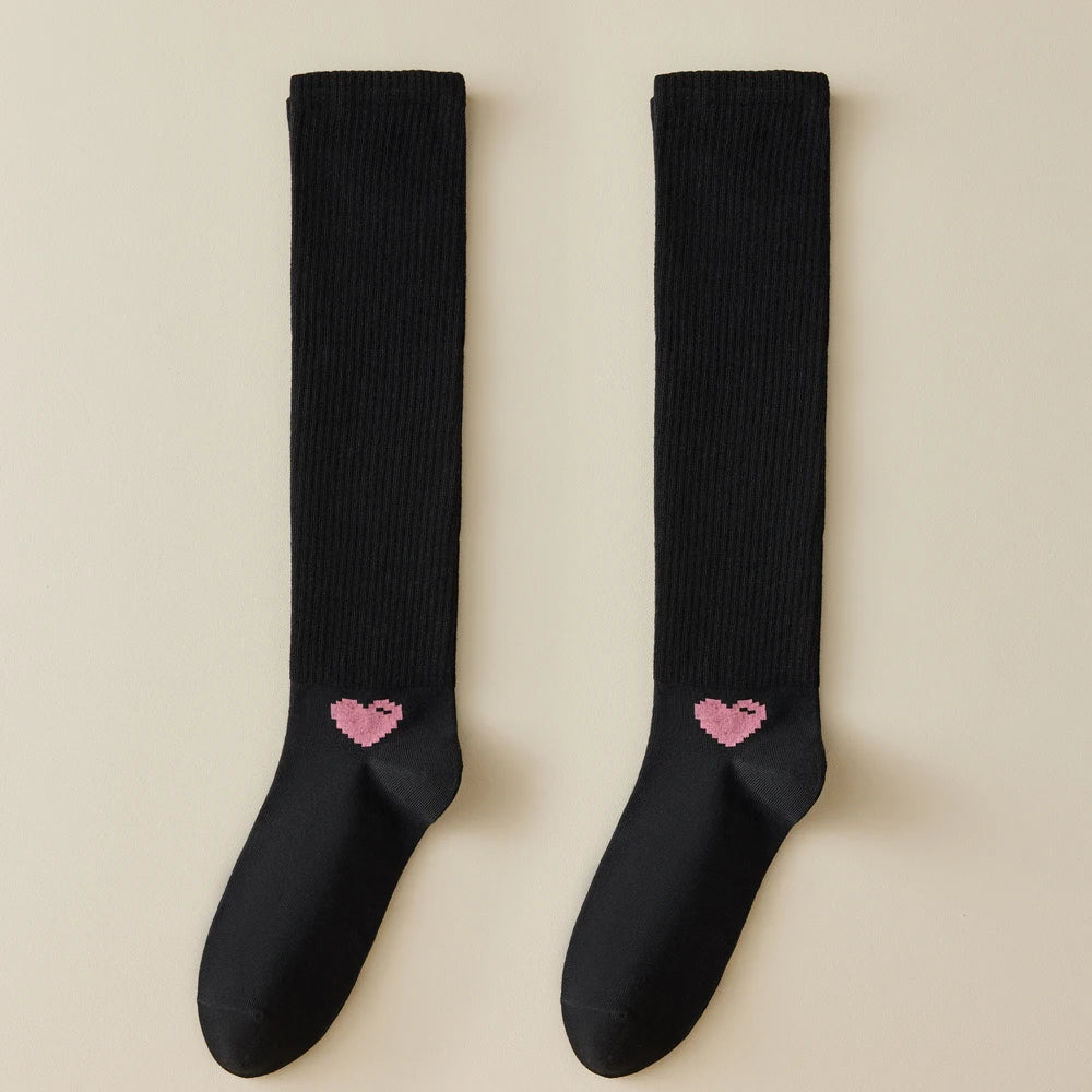 1 Pairs Spring-Autumn Trend Compression Calf Socks Women Heart Print Cotton High Socks Odor-Resistant for Slimming Legs All-Day