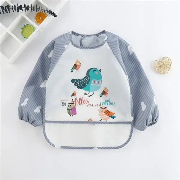 Long Sleeves Baby Bib Waterproof Feeding Bib Infant Toddler Art Smock Apron Boys Girls Burp Cloth Kids Banana Bibs for 1-3Year