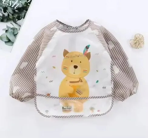 Long Sleeves Baby Bib Waterproof Feeding Bib Infant Toddler Art Smock Apron Boys Girls Burp Cloth Kids Banana Bibs for 1-3Year
