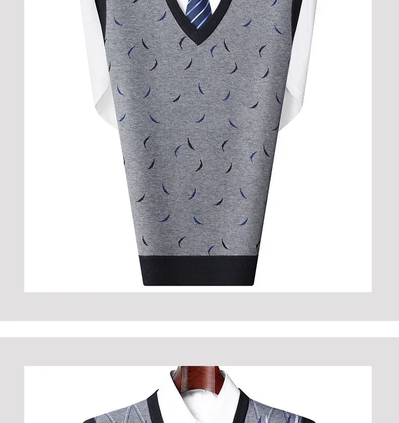 Men's Sweatvest Knit Vest 2023 Autumn Winter New Style Casual Fashionable V-Neck Middle-Aged And Elderly Pullover