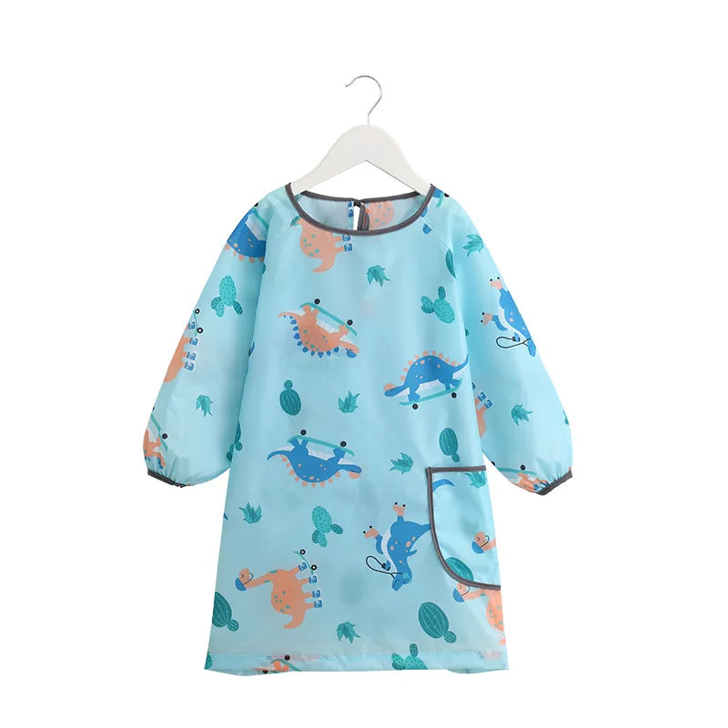 Children's Painting Apron Kids Long Sleeve Waterproof Apron Art Craft Painting Cook Feeding Cartoon Smock for Painting Cooking