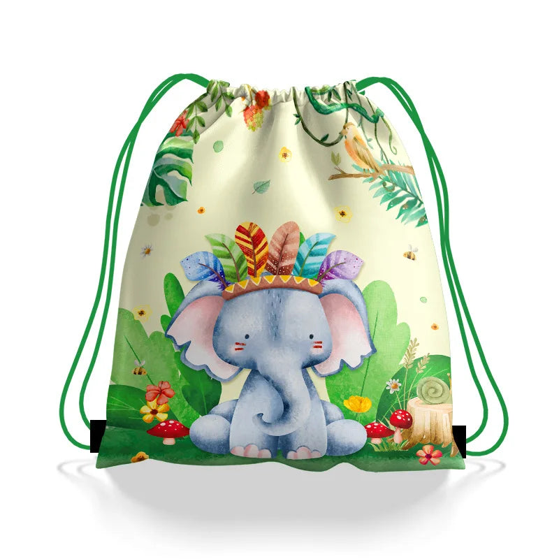 6/12//24/30pcs Jungle Animal Drawstring Bags Jungle Wild Animals Party Favors Kids Jungle Animals Birthday Party Supplies