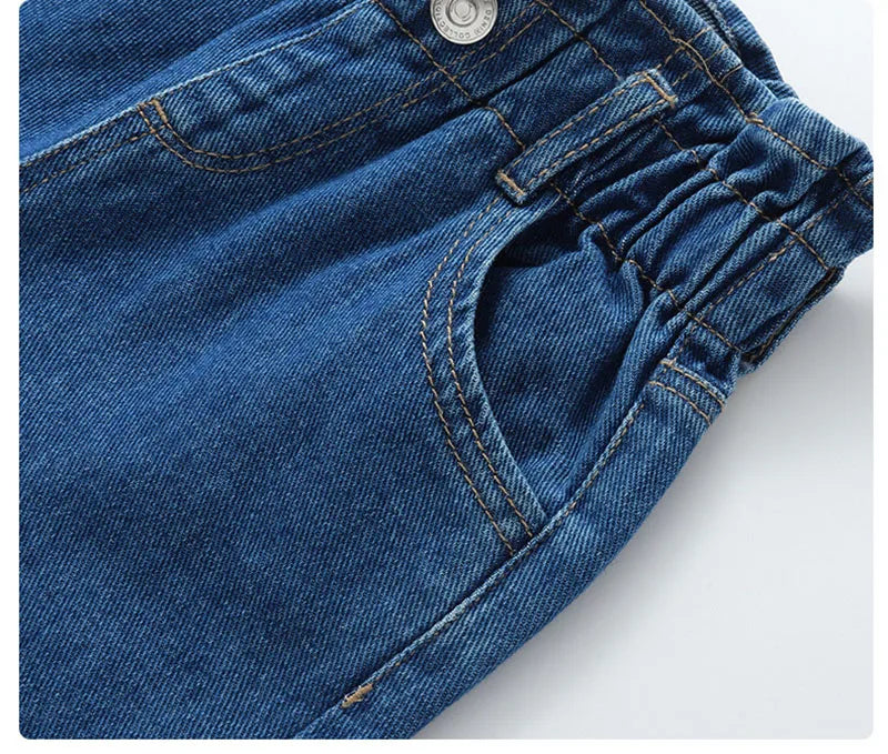 MILANCEL New Spring Kids Jeans Girls Cute Solid Color Denim Blue Pants Children Loose Trousers