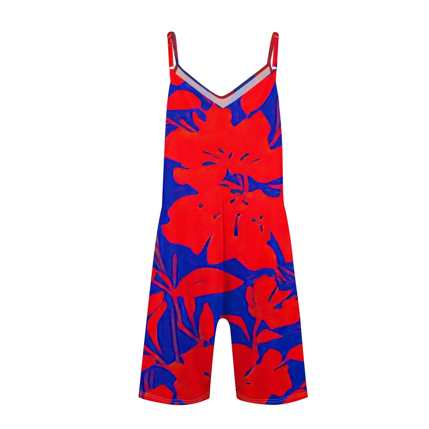Summer Beautiful Colourful Floral Printing Daily Streetwear Playsuit Fashionable Casual Sleeveless Jumpsuit Shorts With Pockets