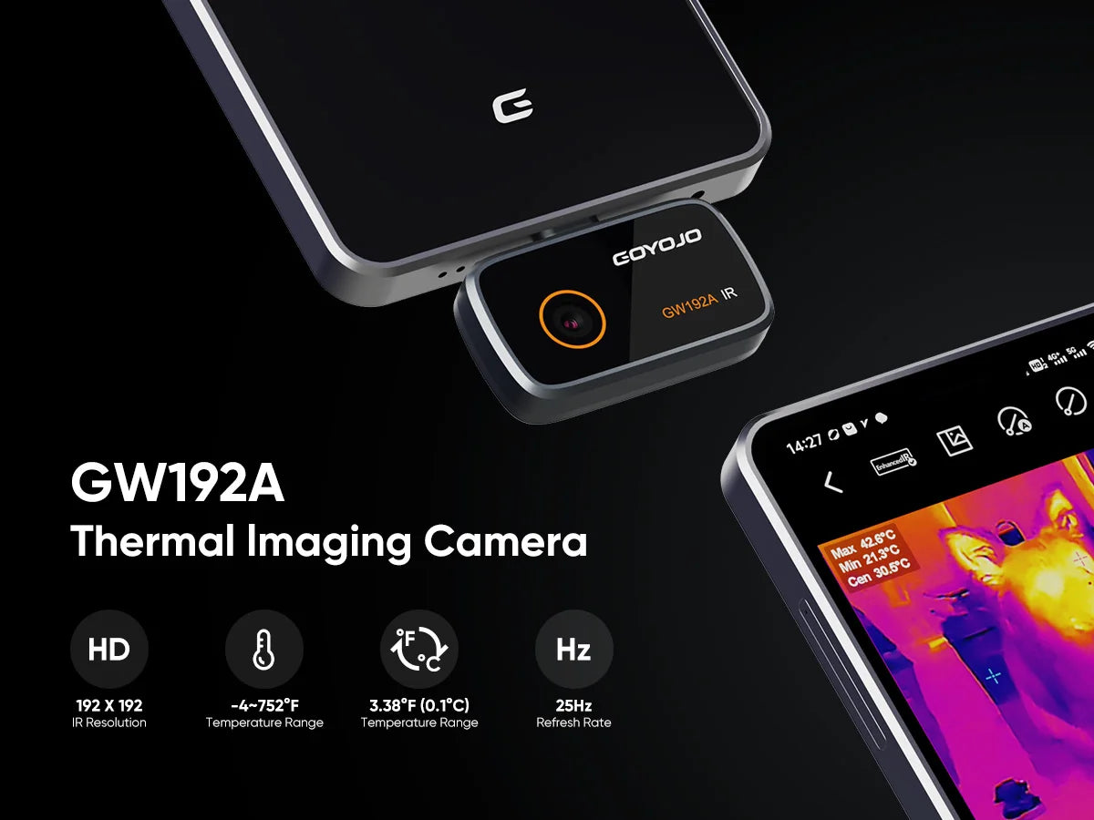 GW192A Thermal Imaging Camera 192X192 Electronics Thermal Camera Repair, for Android Type-C IOS Phone Mobile Thermal Camera
