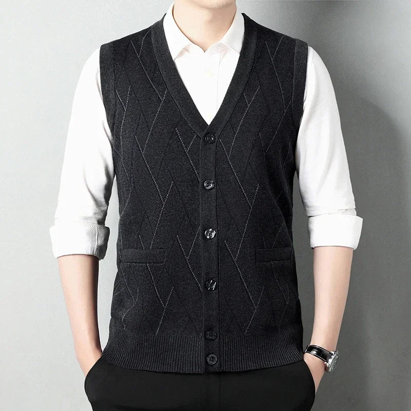 Men's Thickened Casual Sweater Tank Top Autumn and Winter Warm Men's Cardigan Tank Top