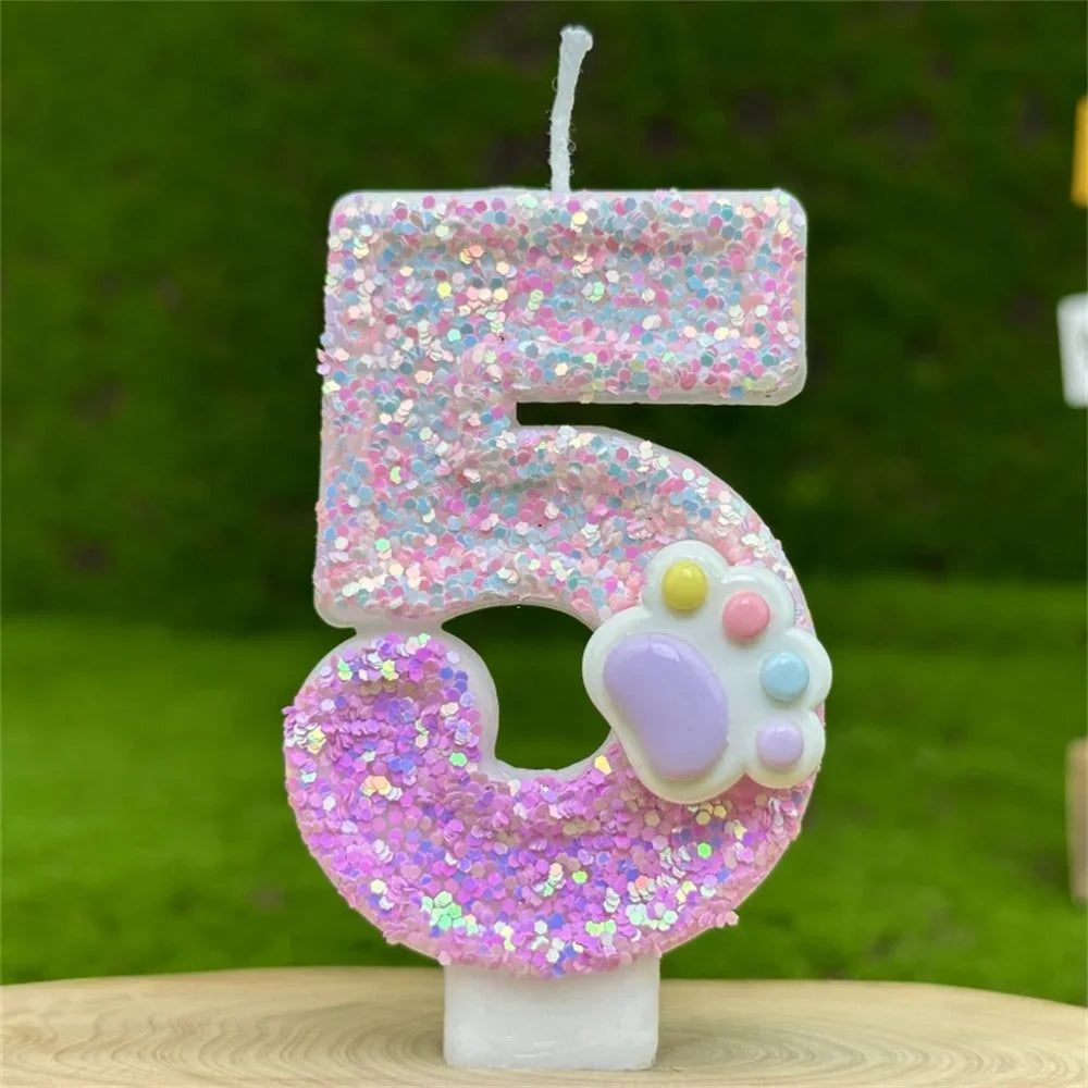 3D Number Candles Cake Decorating Glitter Pink Claw Theme Number Candles Cake Topper Birthday Party Cake Decoration