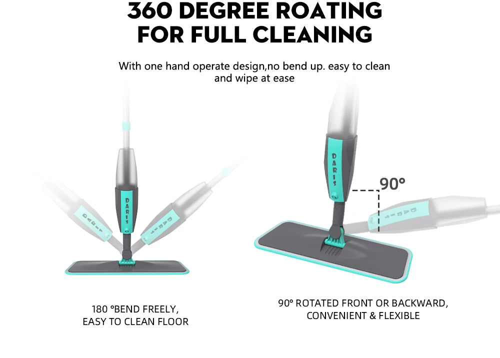 Magic Floor Cleaning Sweeper Brooms With Microfiber Pads 360° Rotation Flat Spray Floor Mop Broom For Cleaning Home Spin Mop