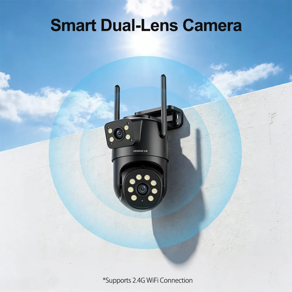 SZSINOCAM Wifi Camera with Dual Lens Dual Screens AI Human Detection Wireless Outdoor CCTV Security IP Camera