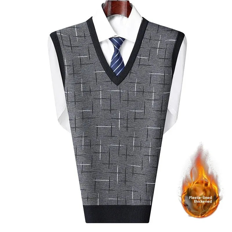 Men's Sweatvest Knit Vest 2023 Autumn Winter New Style Casual Fashionable V-Neck Middle-Aged And Elderly Pullover