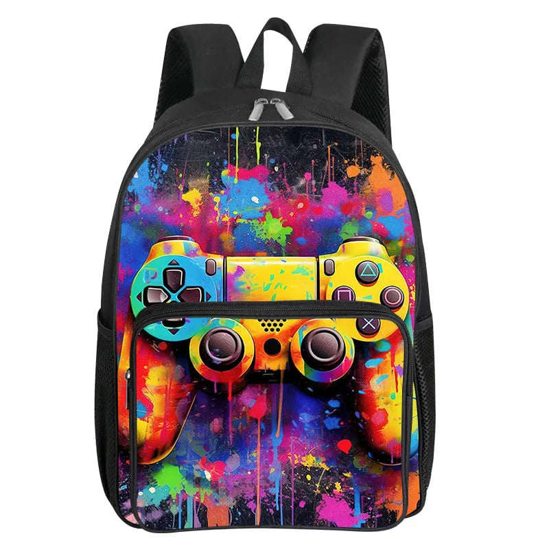 GamePad Pattern Square Front Pocket Backpack for Boy and Girls Best Gifts 3D Cartoon SchoolBags for Children