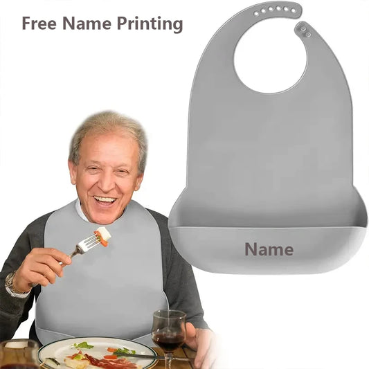 Adult Bibs Personalized Name Printing Silicone Drool Bib Easy to Clean Father Mother Gift Suitable for Elderly Use