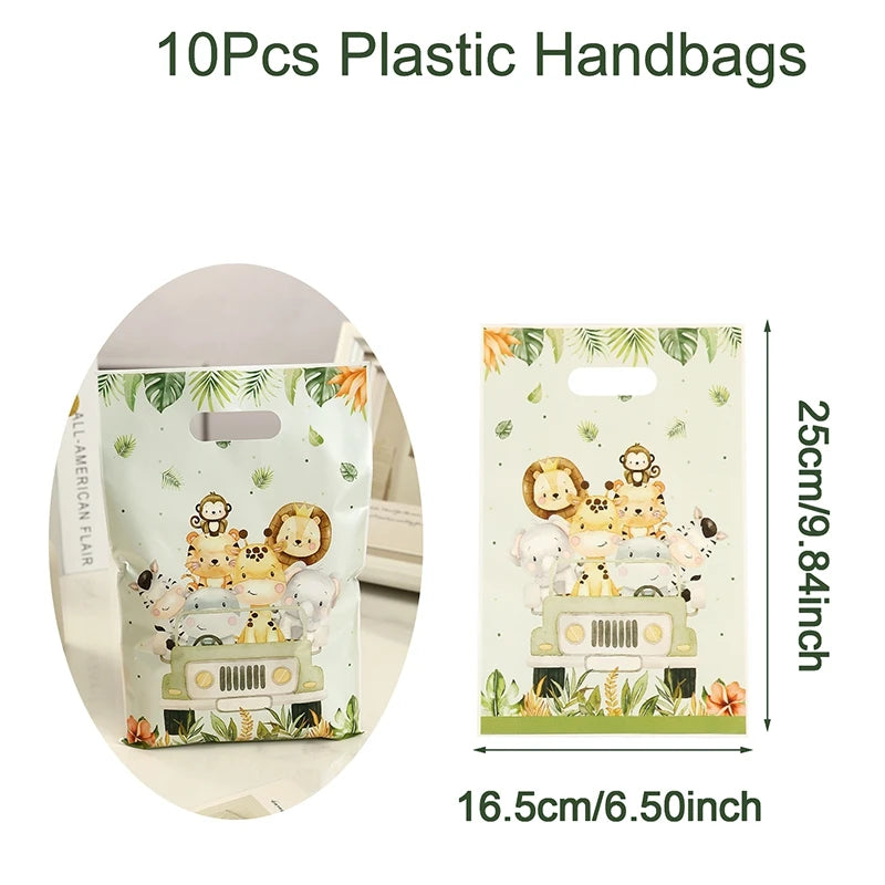 10/20/50pcs Jungle Animal Gift Bag Safari Theme Treat Bags Kids 1st Happy Birthday Party Supplies Baby Shower Decoration