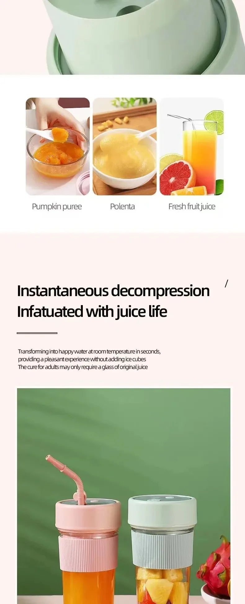 Electric Fruit Juicer Portable Wireless Blender Juice Mixer Mini Juice Cup With Straw Electric Juicer With 6-Blade USB Charging