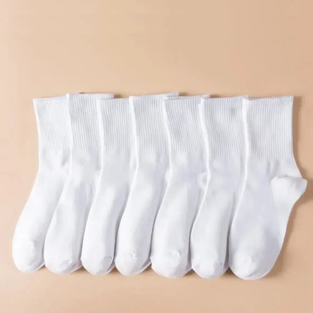Mid Length Socks Women Classic Black White Solid Color Fashionable Casual Sports Absorbing Breathable Men Socks 1/7/10/20 Pairs