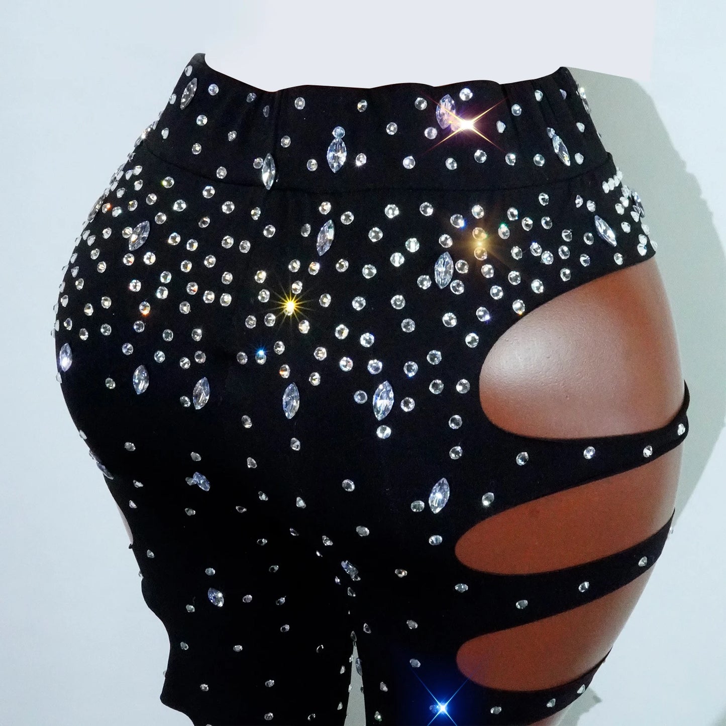 Drag Queen Outfit Sparkly Black Hollow Sexy 2 Piece Crystal Women Evening Prom Celebrate Birthday NightClub Performance Costume