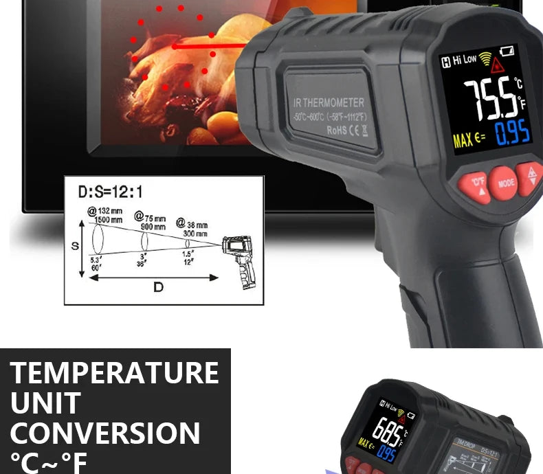 -50~800℃ Digital Thermometer Infrared Thermometers  Non-contact Pyrometer Kitchen Laser Temperature Meter Hygrometer Mestek