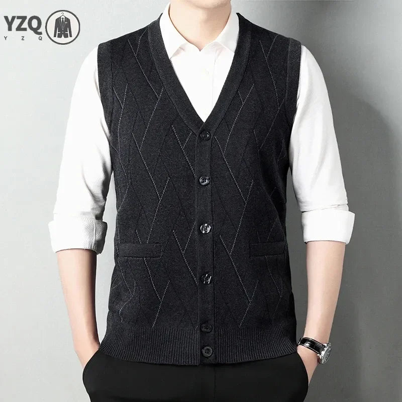 Men's Thickened Casual Sweater Tank Top Autumn and Winter Warm Men's Cardigan Tank Top