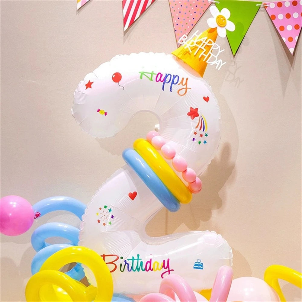 32inch White Crown Number Standing Balloon 0-9 Digital Balloons For Children's Happy Birthday Party Anniversary Decoration Golob