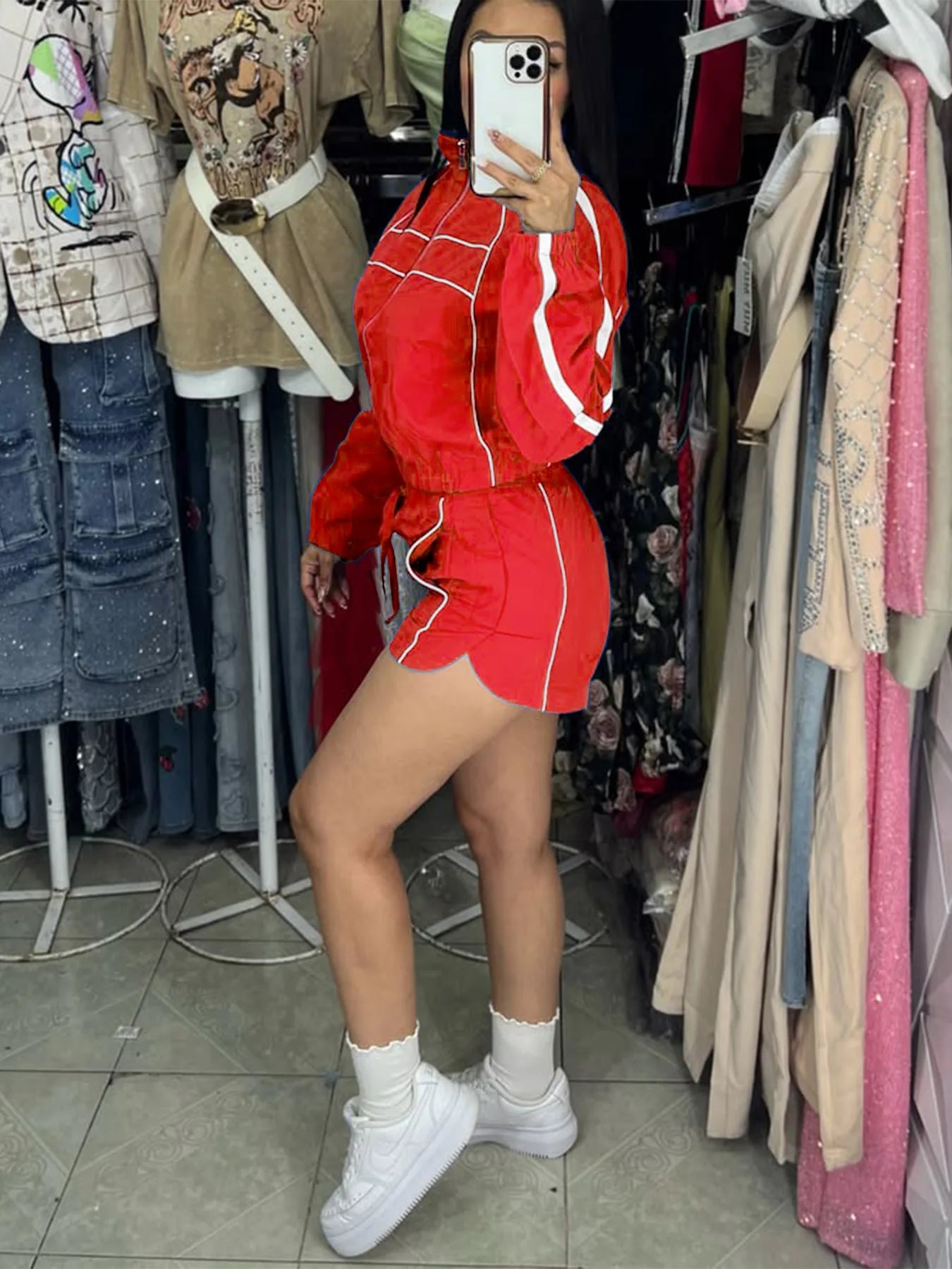 Shorts Pant Set Women Two Piece Sets Turn Down Collar Matching Sets Zipper Coats High Waist Y2k Streetwear Elegant Short Pants
