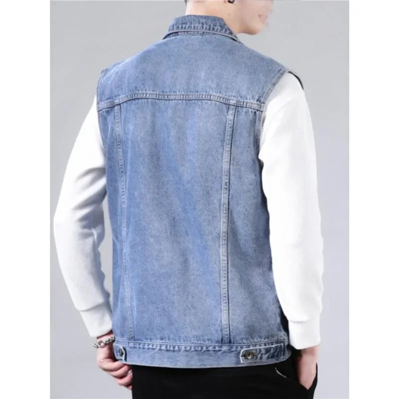 American Style Casual Men's Denim Jacket Loose Cool Retro Workwear Jacket Versatile Leisure Vest for Spring And Autumn