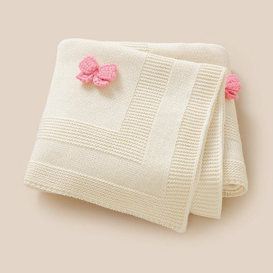 Baby Blankets Knit Newborn Boy Girl Bedding Quilt 90*70CM Infant Stroller Swaddle Wrap Super Soft Fashion Cute 3D Bows Sleepsack