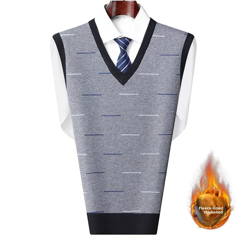 Men's Sweatvest Knit Vest 2023 Autumn Winter New Style Casual Fashionable V-Neck Middle-Aged And Elderly Pullover