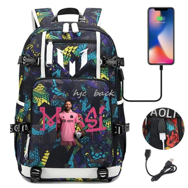 Football Stars Messi Backpacks Camouflage USB Teens School Bags Waterproof Boys Girls Casual Travel Laptop knapsacks Best Gift