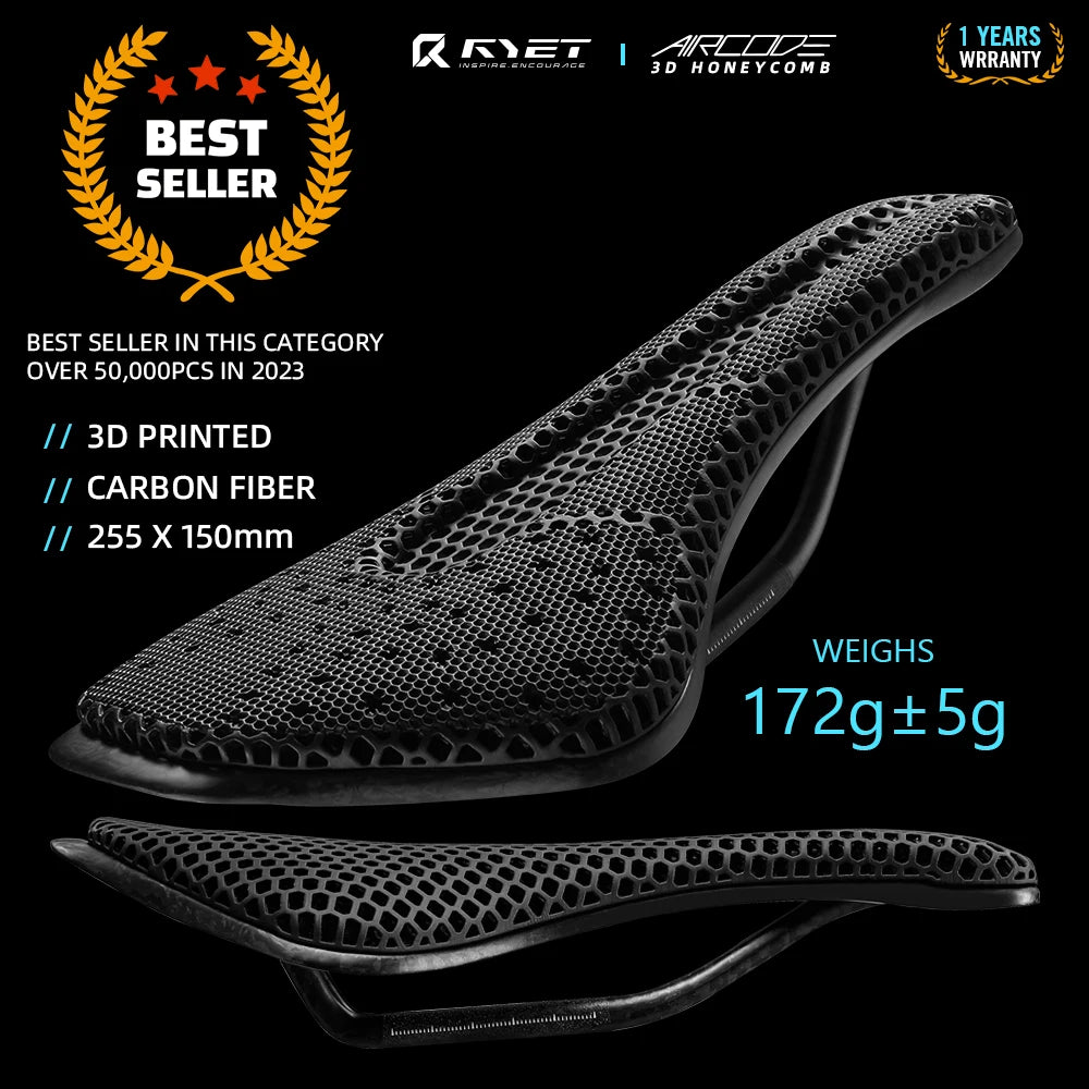 2024 RYET 3D Printed Saddle Ultralight Hollow Comfortable Full Carbon MTB Road Racing Bike Cycling Seat Bicycle Cushion Parts
