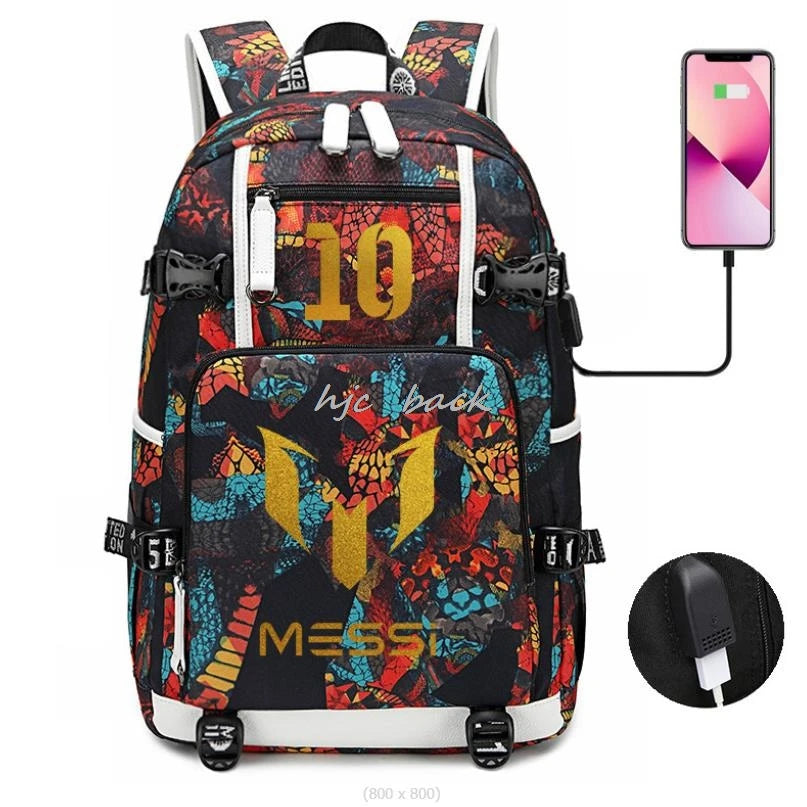 Football Stars Messi Backpacks Camouflage USB Teens School Bags Waterproof Boys Girls Casual Travel Laptop knapsacks Best Gift