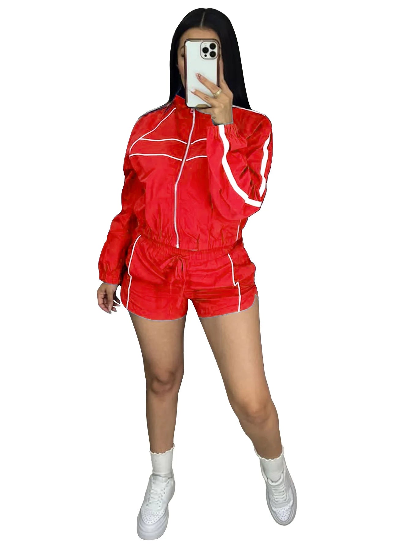 Shorts Pant Set Women Two Piece Sets Turn Down Collar Matching Sets Zipper Coats High Waist Y2k Streetwear Elegant Short Pants