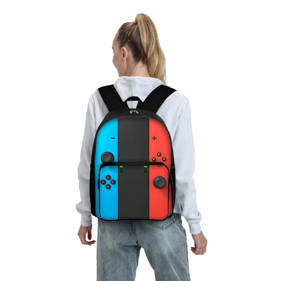 GamePad Pattern Square Front Pocket Backpack for Boy and Girls Best Gifts 3D Cartoon SchoolBags for Children