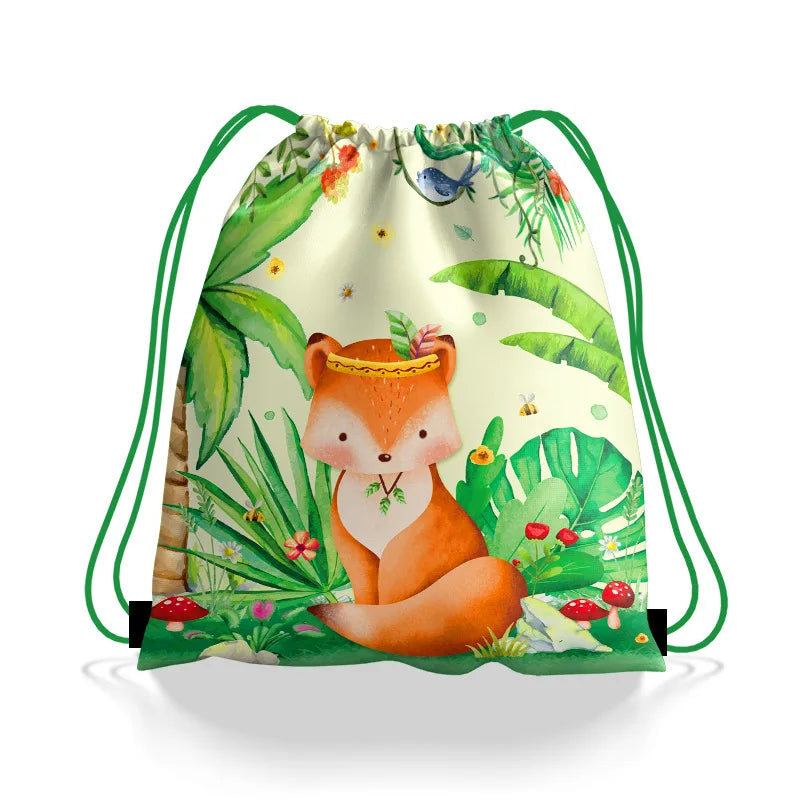 6/12//24/30pcs Jungle Animal Drawstring Bags Jungle Wild Animals Party Favors Kids Jungle Animals Birthday Party Supplies