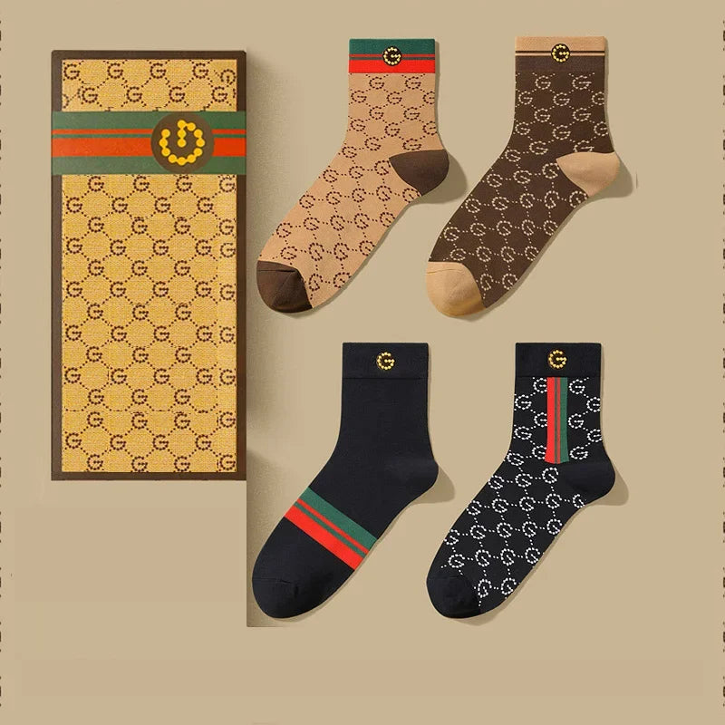 Authentic Mid-Cylinder Pure Cotton Socks Cotton Classic Striped Tide Brand All-in-One Deodorant Sports Breathable Premium Gift