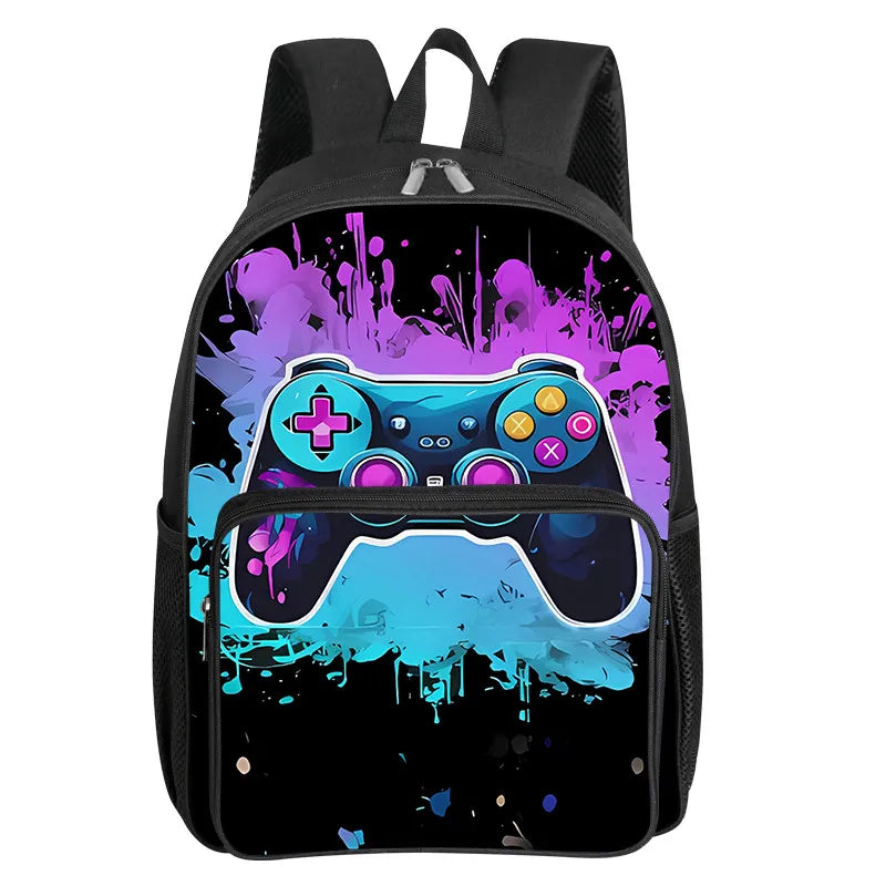 GamePad Pattern Square Front Pocket Backpack for Boy and Girls Best Gifts 3D Cartoon SchoolBags for Children