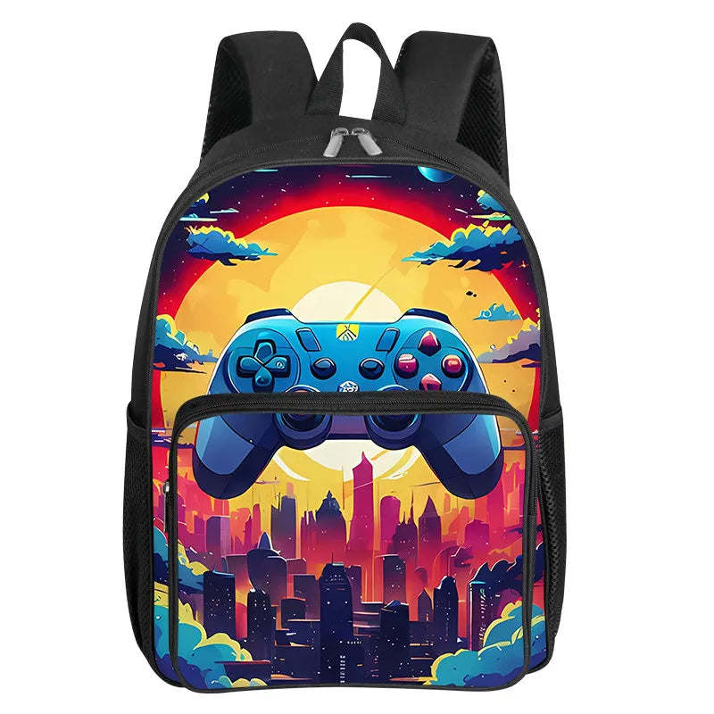 GamePad Pattern Square Front Pocket Backpack for Boy and Girls Best Gifts 3D Cartoon SchoolBags for Children