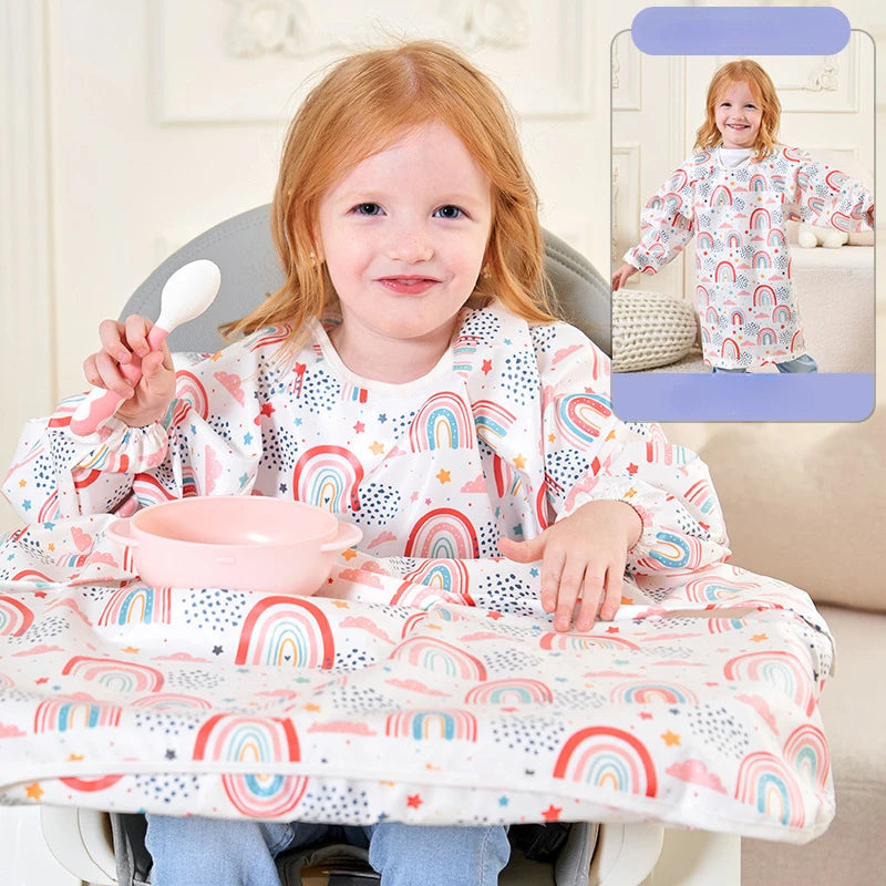Waterproof Coverall Baby Feeding Bibs for 6 Month To 5 Years Old Toddler Long Sleeve Weaning Bib Attaches To Highchair and Table