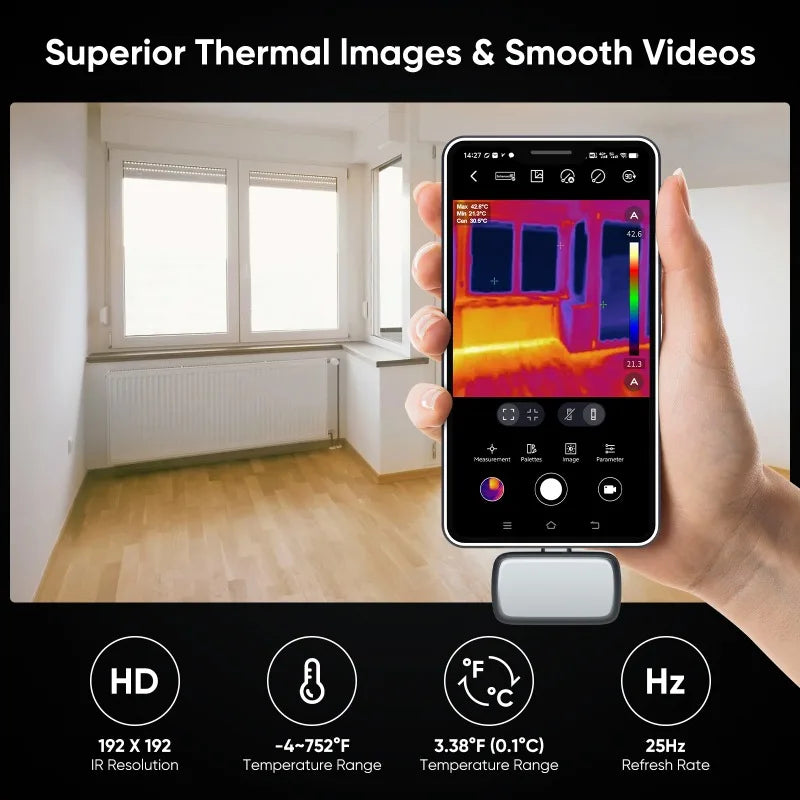 GW192A Thermal Imaging Camera 192X192 Electronics Thermal Camera Repair, for Android Type-C IOS Phone Mobile Thermal Camera