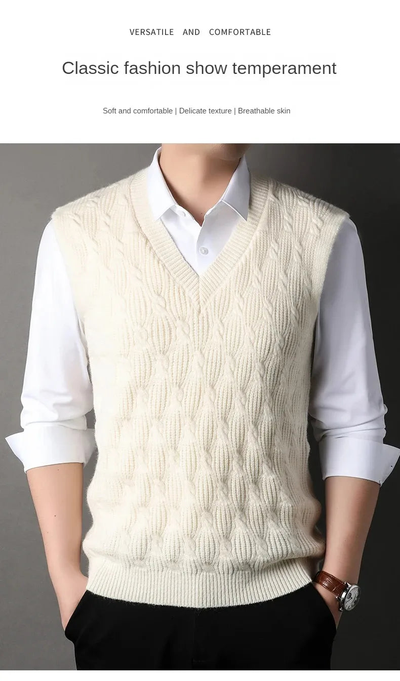 High End New Autum Winter Fashion Brand Knit Pullover V Neck Argyle Sweater Vest Mens Designer Sleeveless Casual Men Clothing