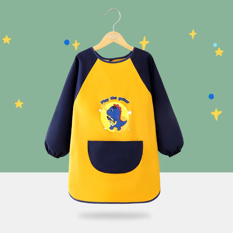 Cute Cartoon Infant Eating Bib Burp Cloths Painting Drawing Apron Long Sleeved Waterproof Children's Overalls Raincoat Supplies