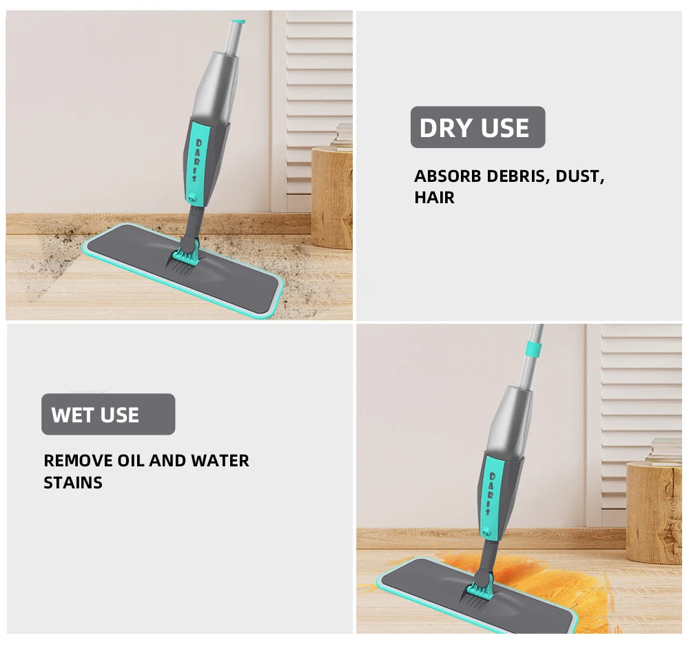 Magic Floor Cleaning Sweeper Brooms With Microfiber Pads 360° Rotation Flat Spray Floor Mop Broom For Cleaning Home Spin Mop