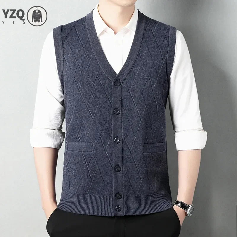 Men's Thickened Casual Sweater Tank Top Autumn and Winter Warm Men's Cardigan Tank Top