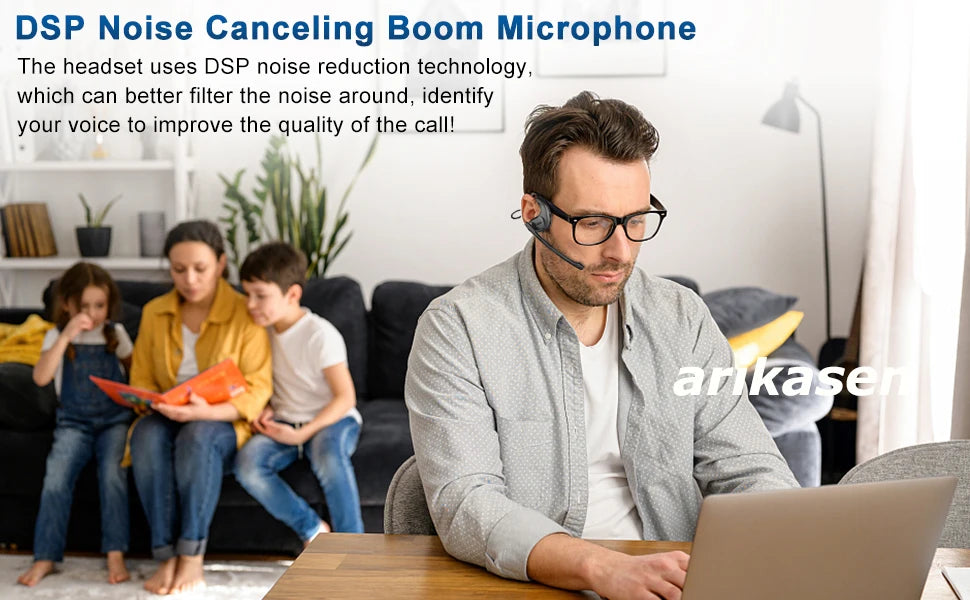 Wireless Bluetooth Headsets with Microphone Detachable Mute Button Open Ear Trucker Headphones for Cell Phones Business Office