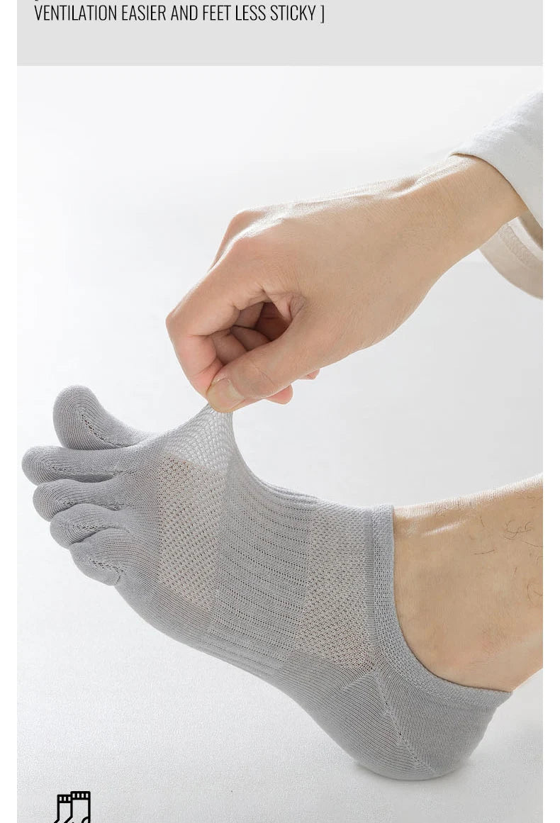MiiOW Pure Cotton Five Finger Short Socks Men Sweat Absorbent Antibacterial Breathable Mesh Boat Socks Running Sports Toe Sock