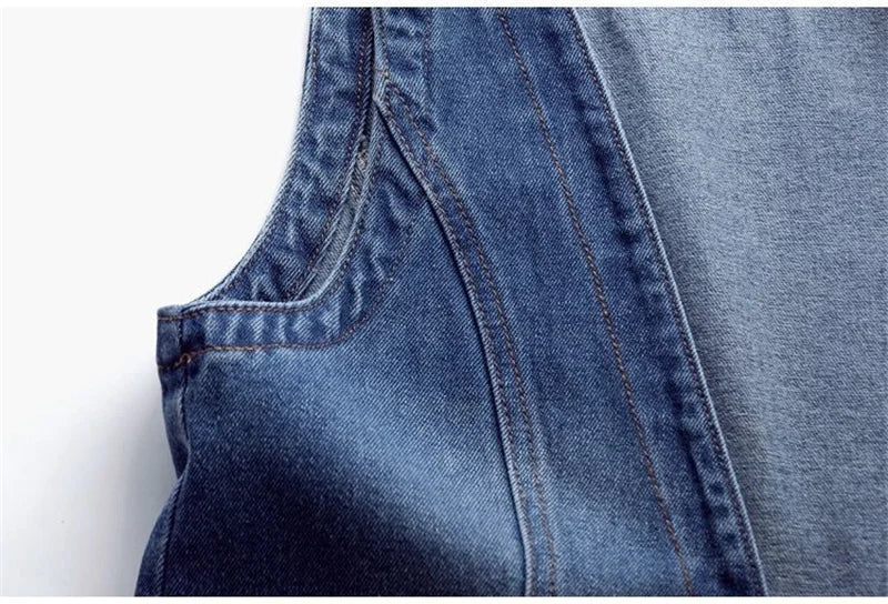 Fashion Denim Vest Female Streetwear V Neck Women Vest Summer Large Size Waistcoat Jeans Tops Sleevless Jacket Chaleco Mujer 6XL