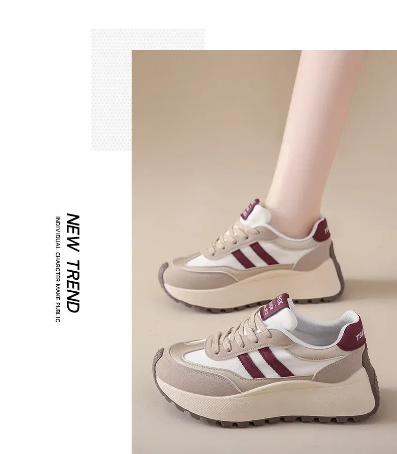 2024 autumn Spring Thick Bottom Women's Shoes Casual Patchwork Leather Sneakers Casual Vulcanised Shoes Ladies Chaussure Femme