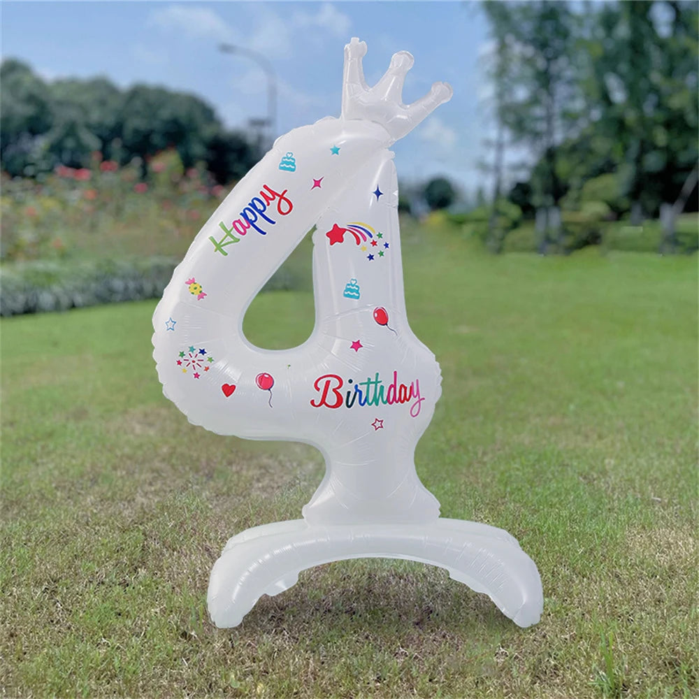 32inch White Crown Number Standing Balloon 0-9 Digital Balloons For Children's Happy Birthday Party Anniversary Decoration Golob
